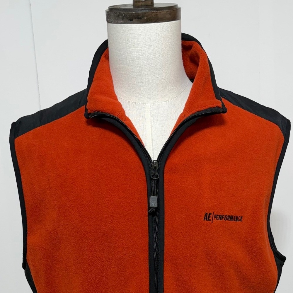 Vintage American Eagle Vest Mens Large Orange Fleece Full Zip Pockets Y2K